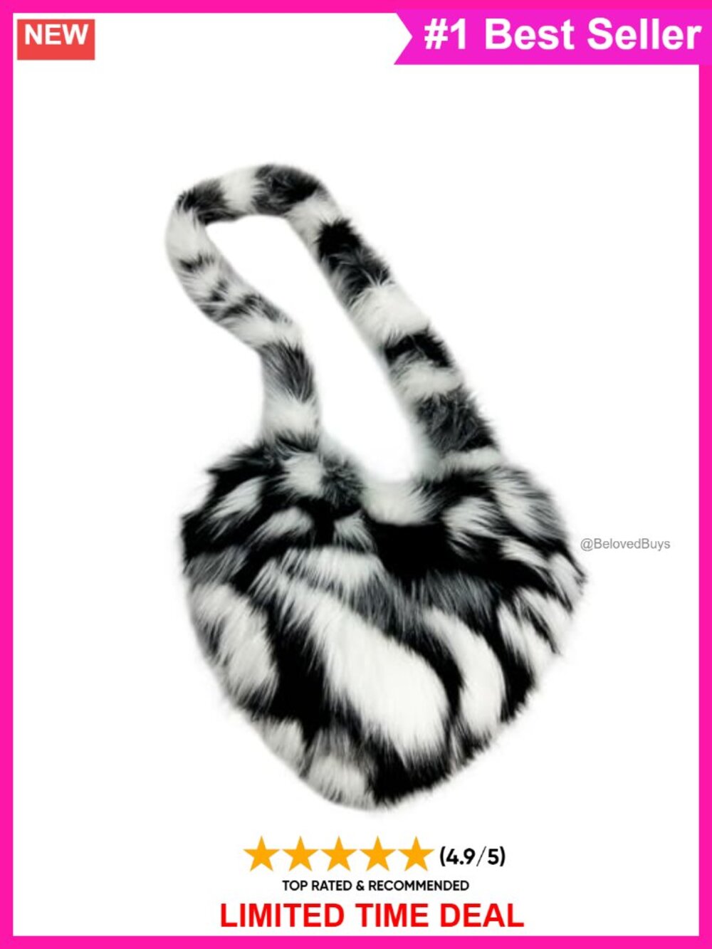 Heart Shaped Faux Fur Tote Bag Striped Fluffy Shoulder Handbag